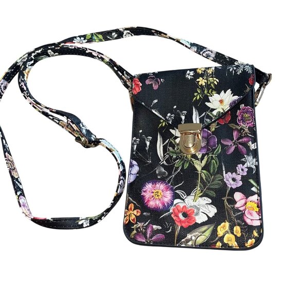 Womens Crossbody Bag Multicolor Boho Floral Snap Vegan Leather - Picture 6 of 13